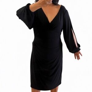 Ralph Lauren Black V-Neck with Slit Long Sleeve Dress